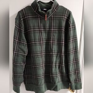 Lands' End Men's Dark Green Plaid Half-Zip Pullover, Size L